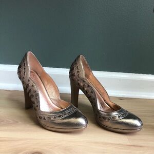 Metallic Silver Miss Albright x Anthro Stack Heels